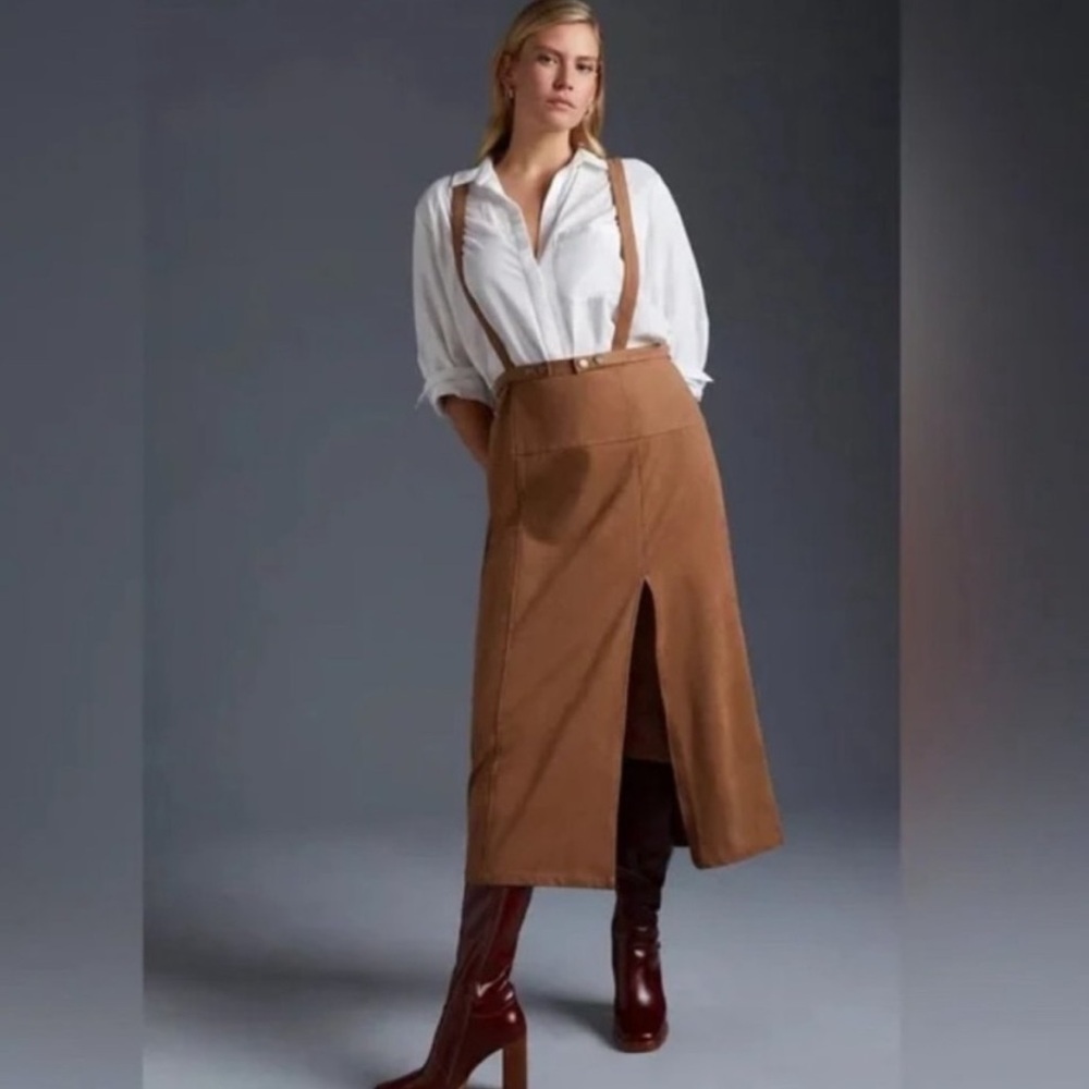 Anthropologie Suede Brown Skirt with Suspenders Size 20w